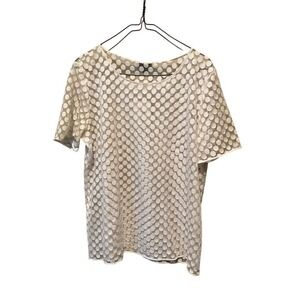 Topshop Blouse Top Women Size 8 White Polka Dot Round Neck Short Sleeve Pullover